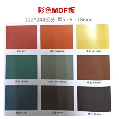 彩色MDF板122*244公分厚度有5、9、18m｜台北市最齊全且便宜的建材行